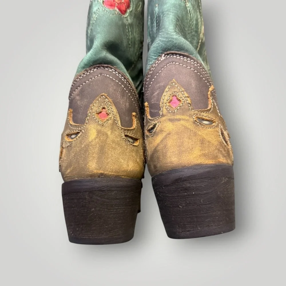 Laredo Miss Kate Floral Inlay Snip Toe Cowgirl Boots 52138 Size 7M Teal